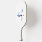 Elegant modern White Blue Script Monogram Pickleball Paddle (Links)