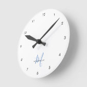 Elegant modern White Blue Script Monogram Ronde Klok (Hoek)