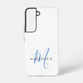 Elegant modern White Blue Script Monogram Samsung Galaxy Hoesje (Achterkant)