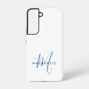 Elegant modern White Blue Script Monogram Samsung Galaxy Hoesje