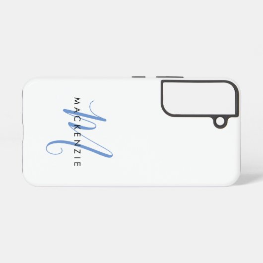 Elegant modern White Blue Script Monogram Samsung Galaxy Hoesje (Achterkant horizontaal)