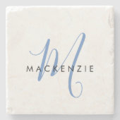 Elegant modern White Blue Script Monogram Stenen Onderzetter (Voorkant)