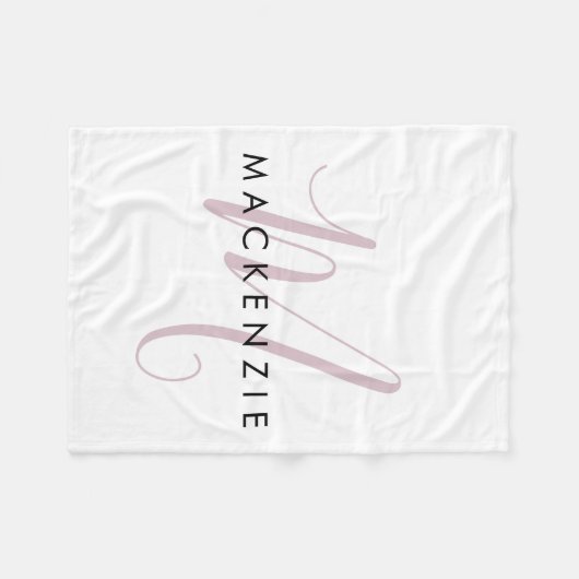 Elegant modern White Blush Pink Script Monogram Fleece Deken (Voorkant (Horizontaal))