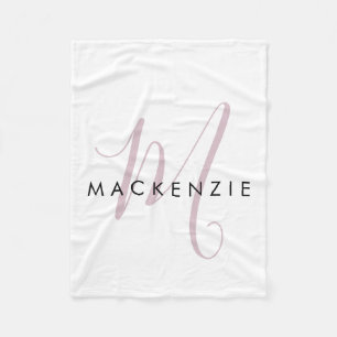 Elegant modern White Blush Pink Script Monogram Fleece Deken