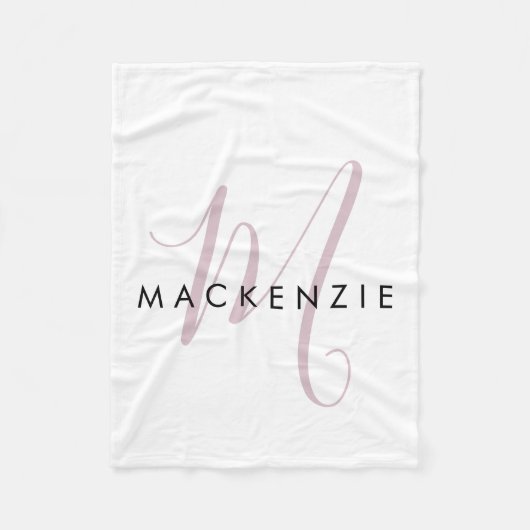 Elegant modern White Blush Pink Script Monogram Fleece Deken (Voorkant)