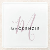 Elegant modern White Blush Pink Script Monogram Glazen Onderzetter (Voorkant)