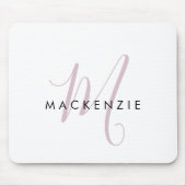 Elegant modern White Blush Pink Script Monogram Muismat (Voorkant)