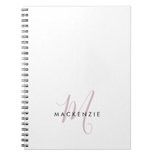 Elegant modern White Blush Pink Script Monogram Notitieboek