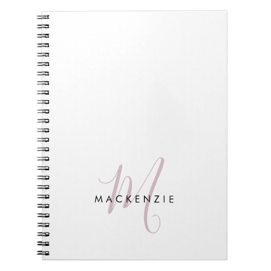 Elegant modern White Blush Pink Script Monogram Notitieboek (Voorkant)