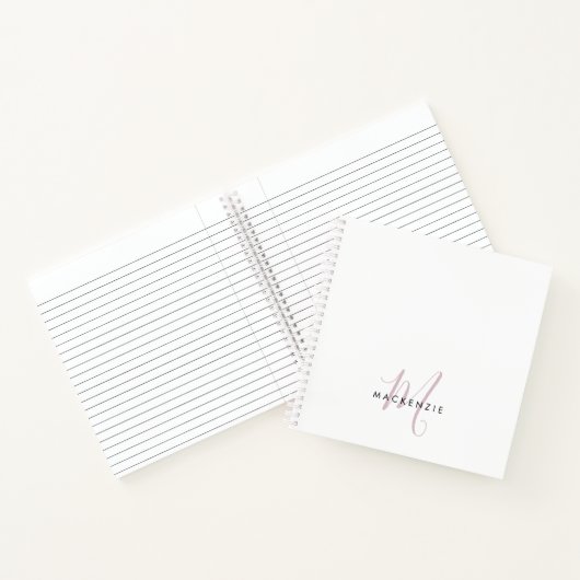 Elegant modern White Blush Pink Script Monogram Notitieboek (Binnen)