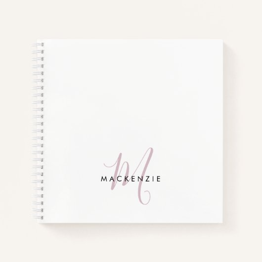 Elegant modern White Blush Pink Script Monogram Notitieboek (Voorkant)