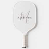 Elegant modern White Blush Pink Script Monogram Pickleball Paddle (Achterkant)
