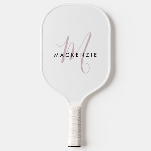 Elegant modern White Blush Pink Script Monogram Pickleball Paddle (Achterkant)