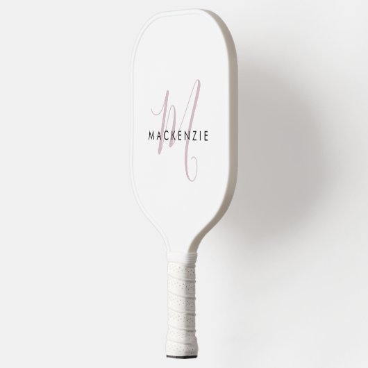 Elegant modern White Blush Pink Script Monogram Pickleball Paddle (Links)