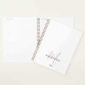 Elegant modern White Blush Pink Script Monogram Planner (Display)