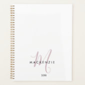Elegant modern White Blush Pink Script Monogram Planner (Voorkant)
