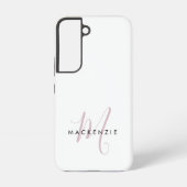 Elegant modern White Blush Pink Script Monogram Samsung Galaxy Hoesje (Achterkant)