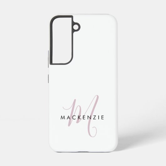 Elegant modern White Blush Pink Script Monogram Samsung Galaxy Hoesje (Achterkant)