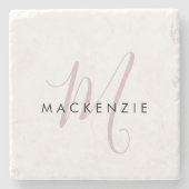 Elegant modern White Blush Pink Script Monogram Stenen Onderzetter (Voorkant)