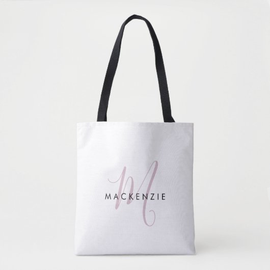 Elegant modern White Blush Pink Script Monogram Tote Bag (Voorkant)