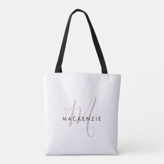 Elegant modern White Blush Pink Script Monogram Tote Bag (Achterkant)
