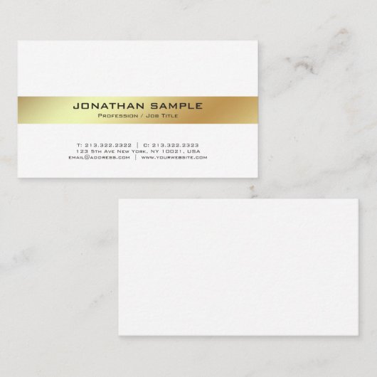 Elegant Modern White en Gold Professional Plain Visitekaartje (Voorkant / Achterkant)