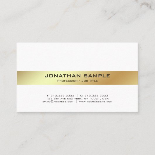 Elegant Modern White en Gold Professional Plain Visitekaartje (Voorkant)