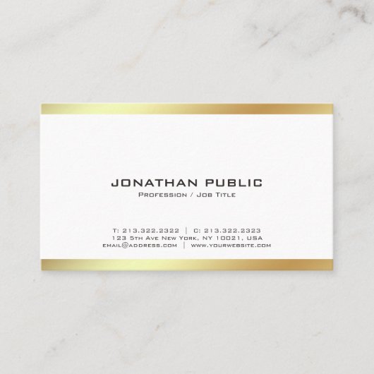 Elegant modern White en Gold Professional Plain Visitekaartje (Voorkant)