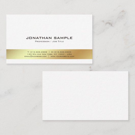 Elegant modern White en Gold Professional Plain Visitekaartje (Voorkant / Achterkant)
