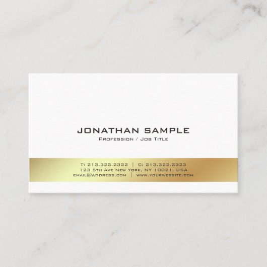 Elegant modern White en Gold Professional Plain Visitekaartje (Voorkant)