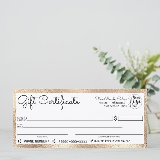 Elegant modern White Gold Border Gift Certificate (Staand voorkant)