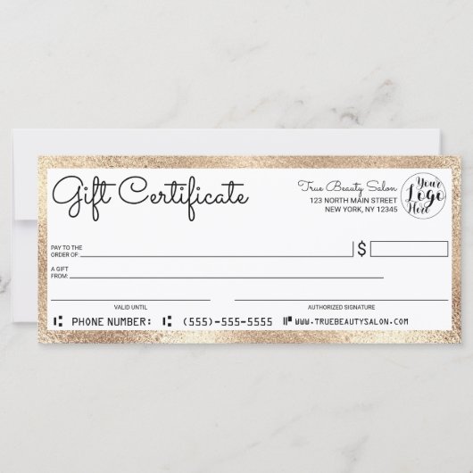 Elegant modern White Gold Border Gift Certificate (Voorkant)