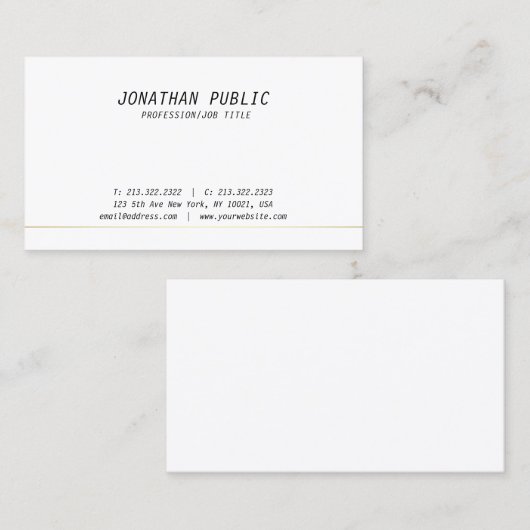 Elegant modern White Gold Clean Plain Professional Visitekaartje (Voorkant / Achterkant)