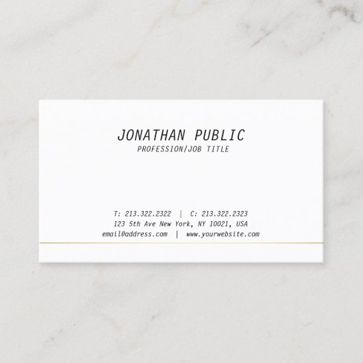 Elegant modern White Gold Clean Plain Professional Visitekaartje (Voorkant)