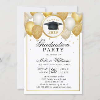 Elegant modern White Gold Glitter Graduation Party Kaart