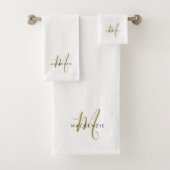 Elegant modern White Gold Script Monogram Bad Handdoek (Insitu)