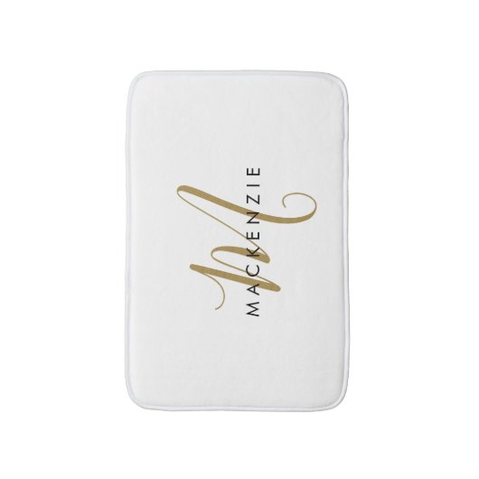 Elegant modern White Gold Script Monogram Badmat (Voorkant Verticaal)