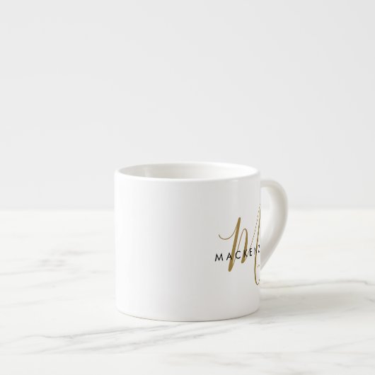Elegant modern White Gold Script Monogram Espresso Kop (Voorkant rechts)