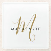 Elegant modern White Gold Script Monogram Glazen Onderzetter (Voorkant)