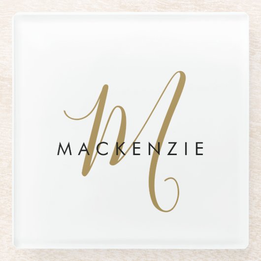 Elegant modern White Gold Script Monogram Glazen Onderzetter (Voorkant)