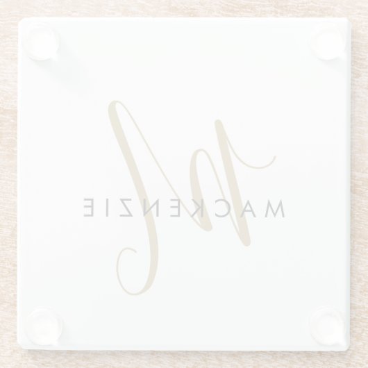 Elegant modern White Gold Script Monogram Glazen Onderzetter (Achterkant)