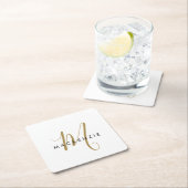 Elegant modern White Gold Script Monogram Kartonnen Onderzetters (Insitu)