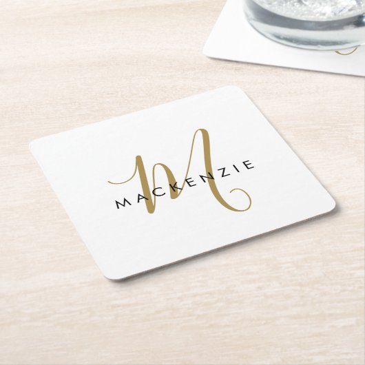 Elegant modern White Gold Script Monogram Kartonnen Onderzetters (Schuin)