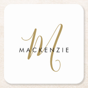 Elegant modern White Gold Script Monogram Kartonnen Onderzetters