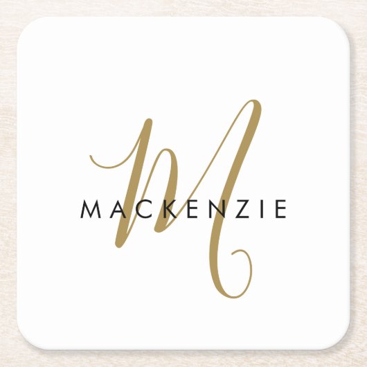 Elegant modern White Gold Script Monogram Kartonnen Onderzetters (Voorkant)