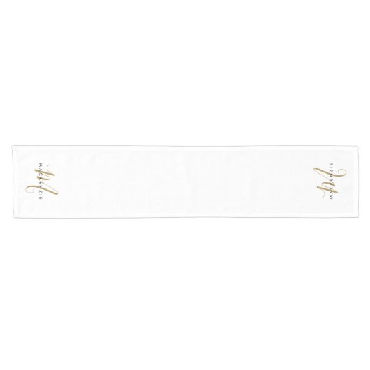Elegant modern White Gold Script Monogram Korte Tafelloper (Horizontaal)