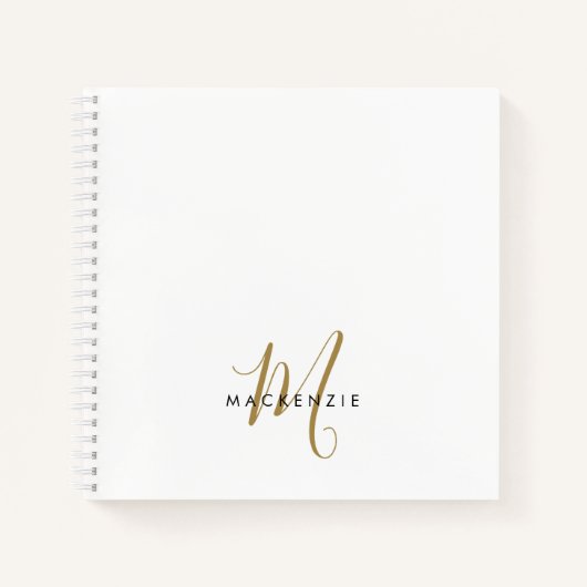 Elegant modern White Gold Script Monogram Notitieboek (Voorkant)