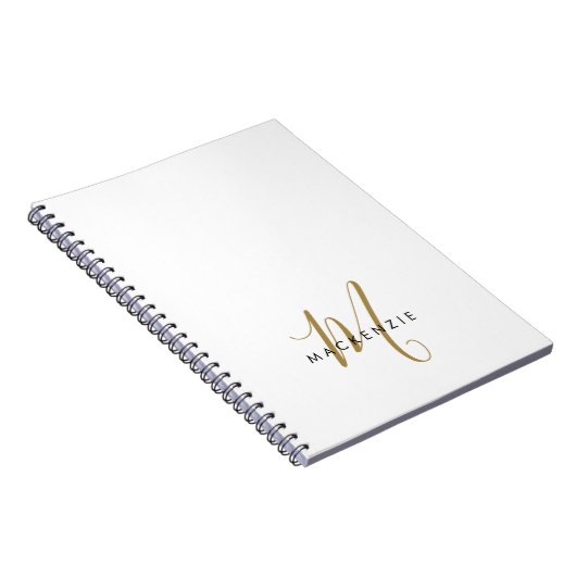Elegant modern White Gold Script Monogram Notitieboek (Rechterzijde)