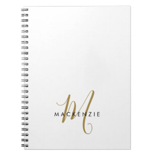 Elegant modern White Gold Script Monogram Notitieboek