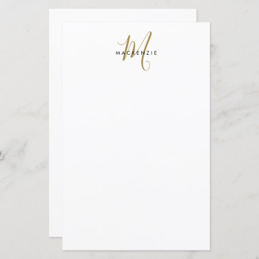 Elegant modern White Gold Script Monogram Paper (Voorkant / Achterkant)